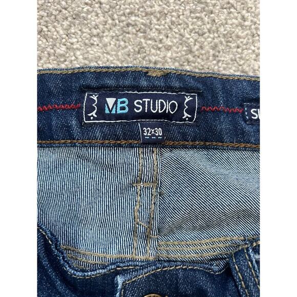 MB Studio Jeans Womens Size 32 x 30 Blue Dark Wash Denim Slim Straight - Picture 6 of 11